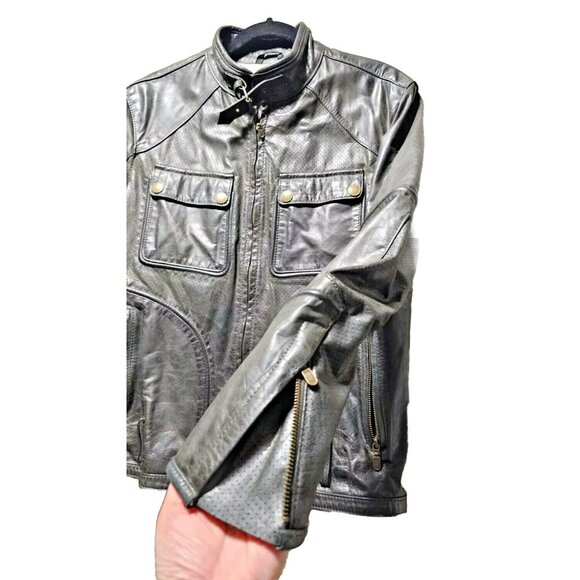 Belstaff Leather Jacket Men LG RARE Italy Racer Biker Motorcycle Pilot Top Gun - Picture 12 of 16
